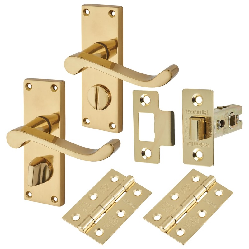 Touchpoint Budget Scroll Privacy Door Handle Kit – Short Plate – Polished Brass