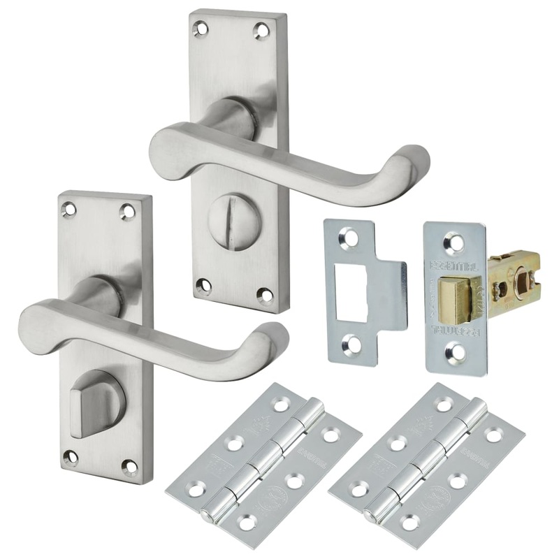 Touchpoint Budget Scroll Privacy Door Handle Kit – Short Plate – Satin Chrome