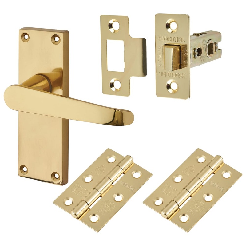 Touchpoint Budget Straight Latch Door Handle Kit – Short Plate – Polished Brass