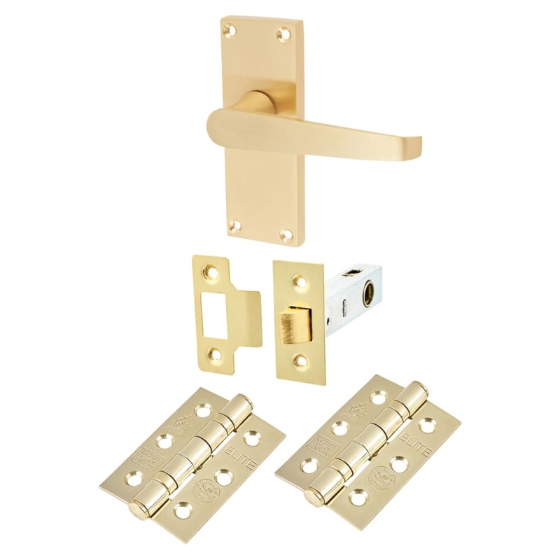 Touchpoint Budget Straight Latch Door Handle Kit – Short Plate – Satin Brass