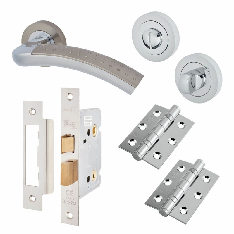 Touchpoint Madison Bathroom Lock Door Handle on Rose Kit – Satin Nickel/Pol Chrome