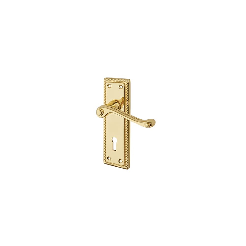 Touchpoint Mia Budget Rope Edge Scroll Lock Door Handle – Keyhole – 145 x 48mm – Polished Brass