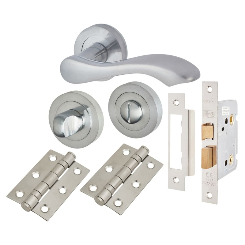 Touchpoint Scarlett Bathroom Lock Door Handle on Rose Kit – Satin Chrome