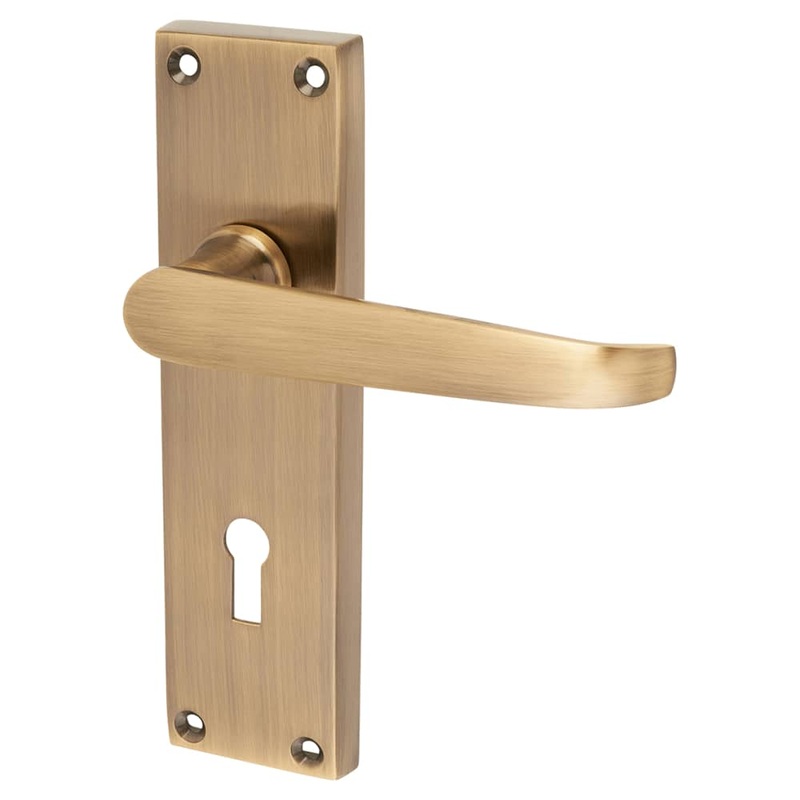 Touchpoint Victorian Straight Lock Door Handle – Keyhole – 155 x 42mm – Antique Brass