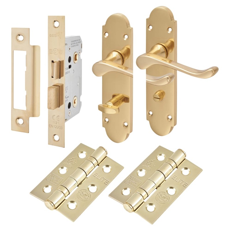 Touchpoint Victorian Summer Bathroom Lock Door Handle Kit – Polished Brass
