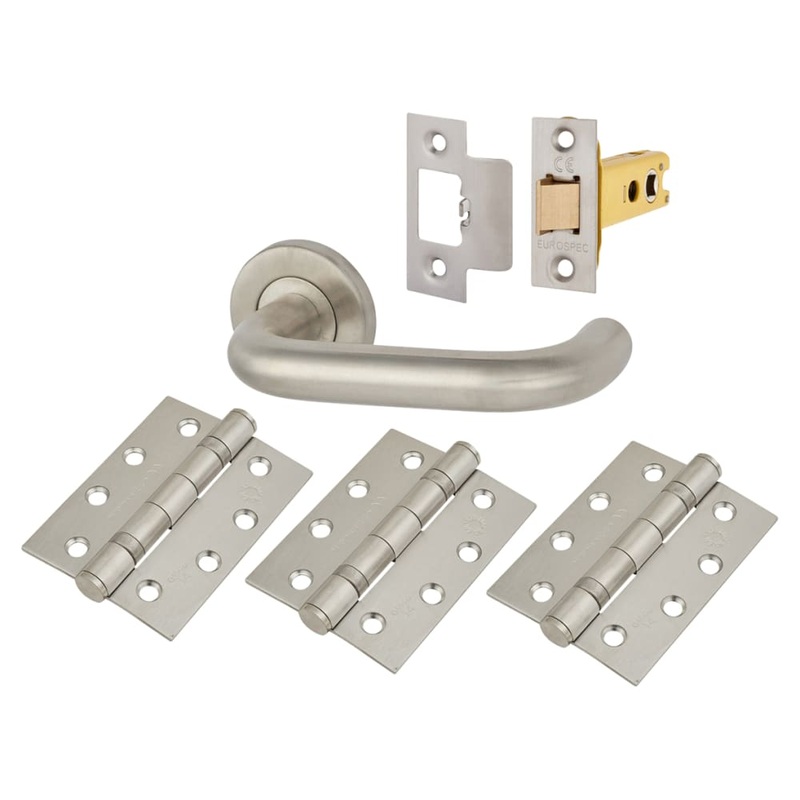 Altro 19mm Return to Door Latch Door Handle on Rose Kit – Satin Stainless Steel