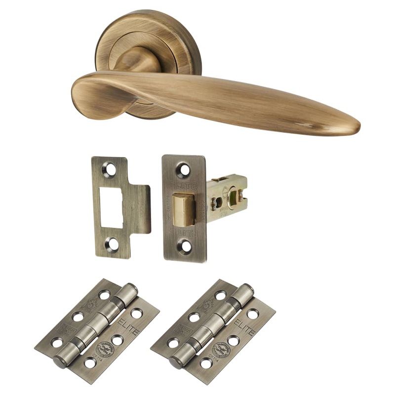 Altro Lancaster Latch Door Handle on Rose Kit – Antique Brass