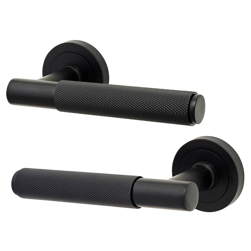 Altro Remi Knurled Door Handle on Rose – Matt Black