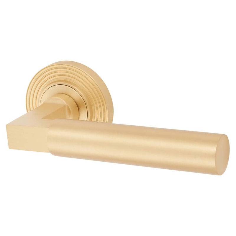 Burlington BUR30 by Frelan Westminster Door Handle on Reeded Beehive Rose – Satin Brass