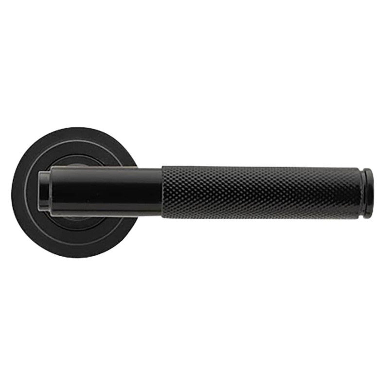 From The Anvil Brompton Knurled Door Handle on Art Deco Rose – Black