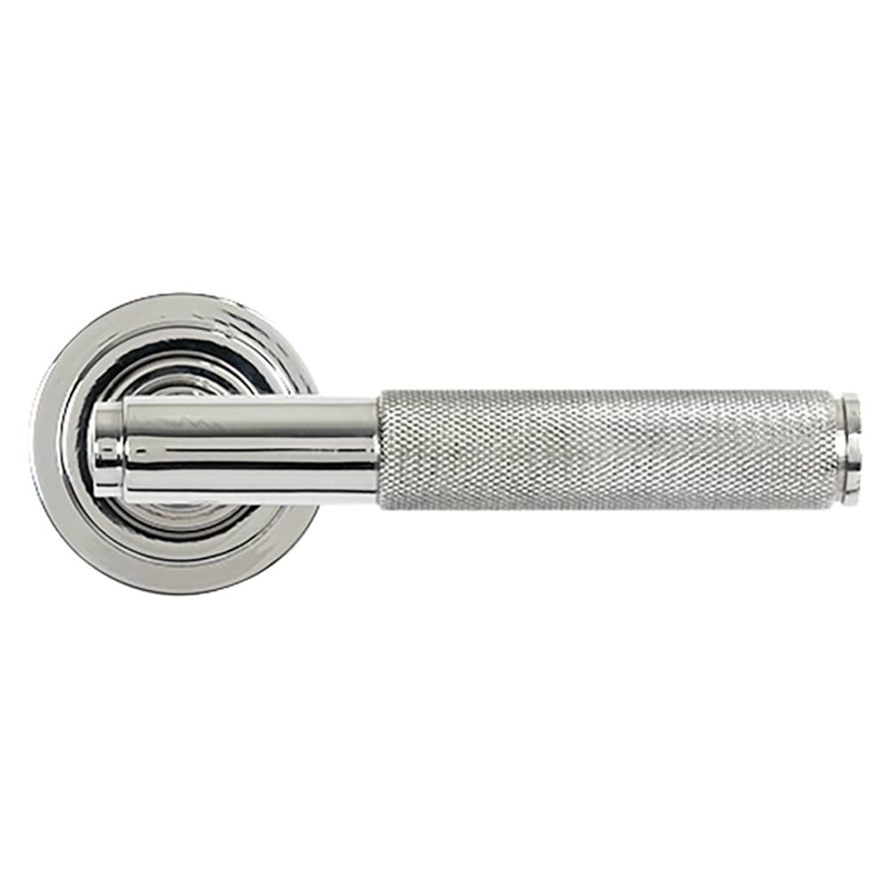From The Anvil Brompton Knurled Door Handle on Art Deco Rose – Polished Stainless Steel