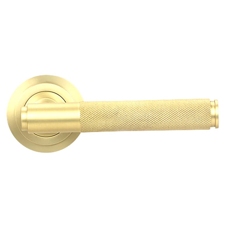 From The Anvil Brompton Knurled Door Handle on Art Deco Rose – Satin Brass