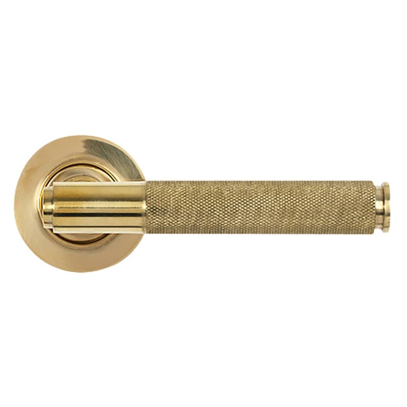 From The Anvil Brompton Knurled Door Handle on Rose – Polished Brass