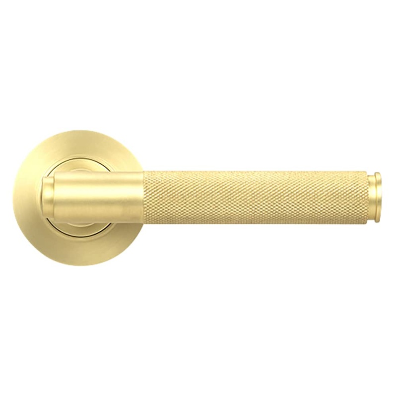 From The Anvil Brompton Knurled Door Handle on Rose – Satin Brass