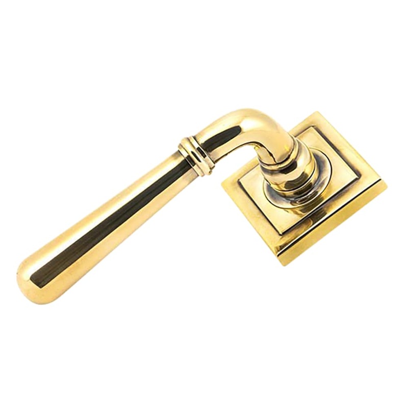 From The Anvil Newbury Door Handle on Square Rose – Aged Brass