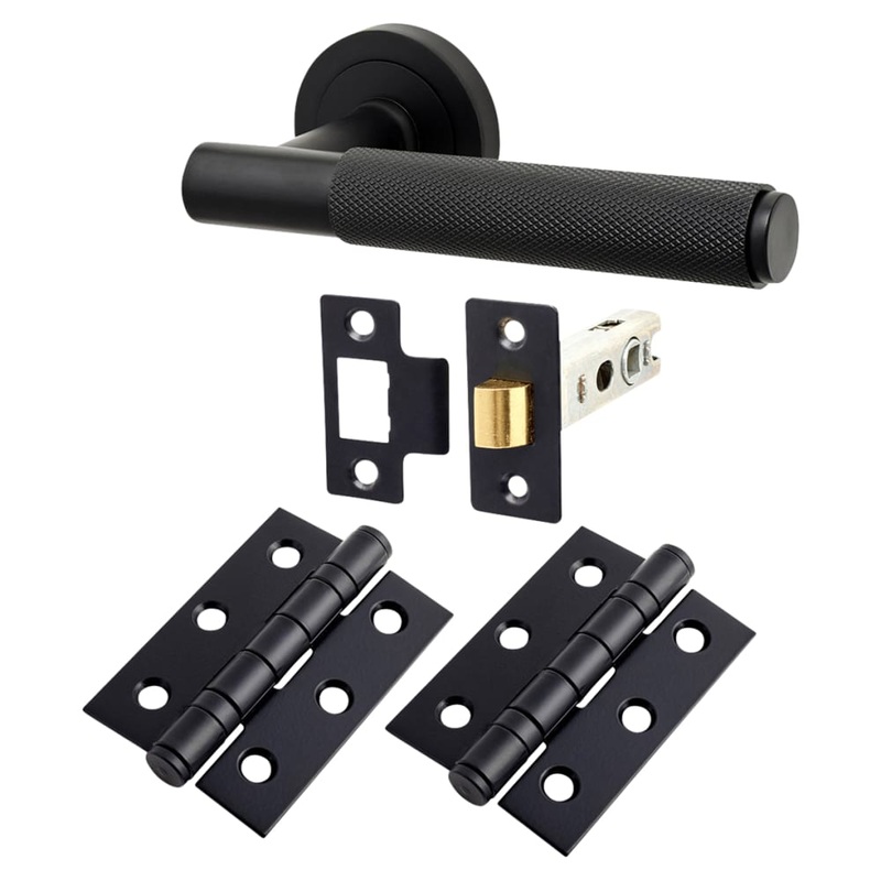 Hampstead Knurled Latch Door Handle on Rose Kit – Matt Black