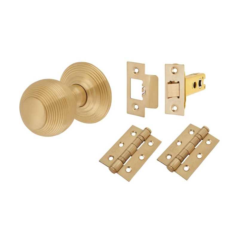 Hampstead Reeded Beehive Mortice Door Knob Kit – 60mm Rose Diameter – Satin Brass