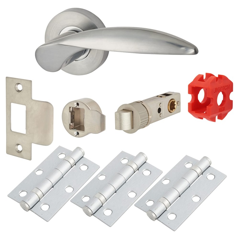 Jigtech Cresta Latch Door Handle on Rose Kit – Passage – Satin Chrome