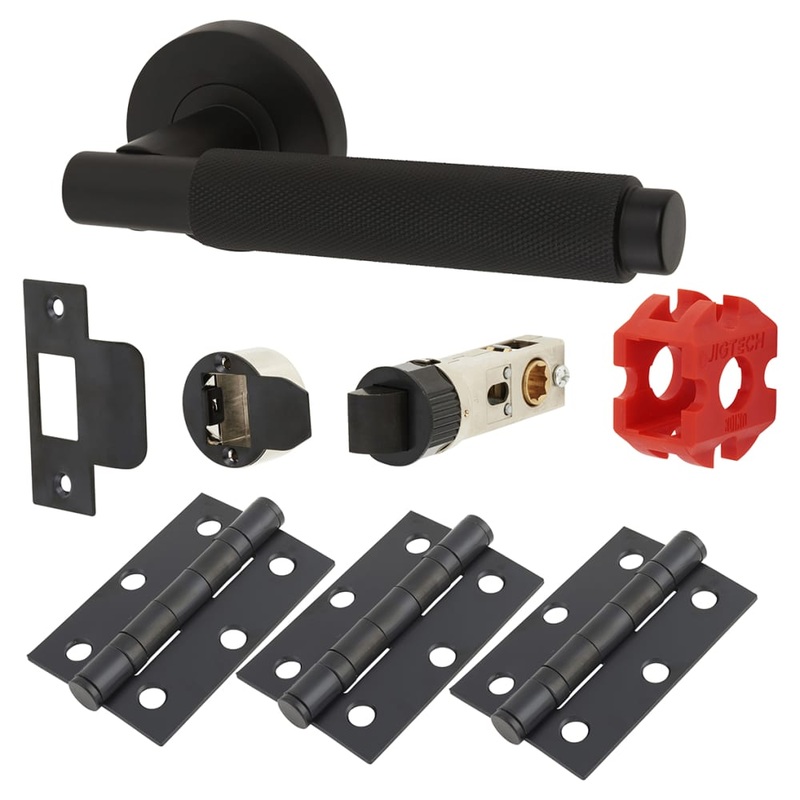 Jigtech Textura Latch Door Handle on Rose Kit – Passage – Matt Black