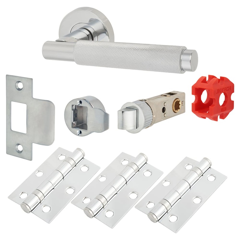 Jigtech Textura Latch Door Handle on Rose Kit – Passage – Polished Chrome