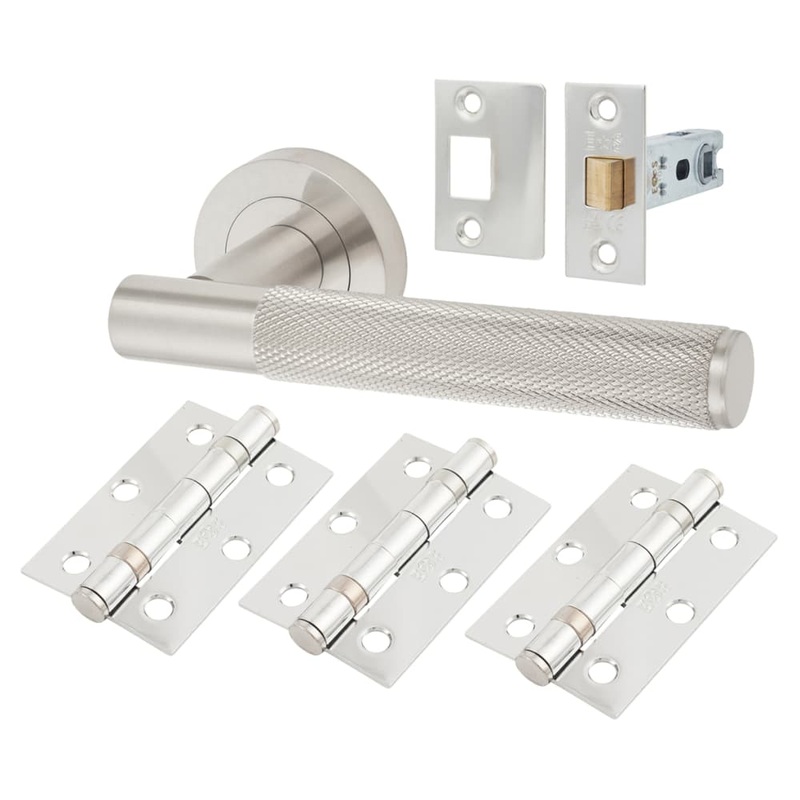 Serozzetta by Carlisle Brass Lagos Knurled Latch Door Handle on Rose Ultimate Kit – Satin Nickel