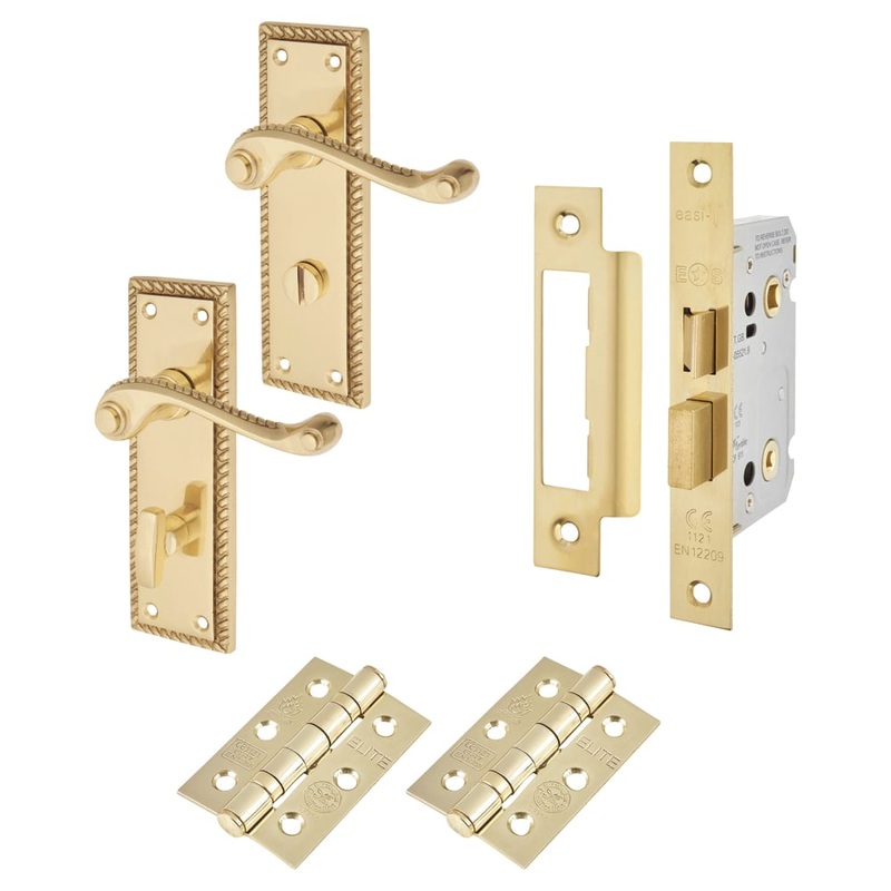 Touchpoint Georgian Bathroom Lock Door Handle Kit – Polished Brass