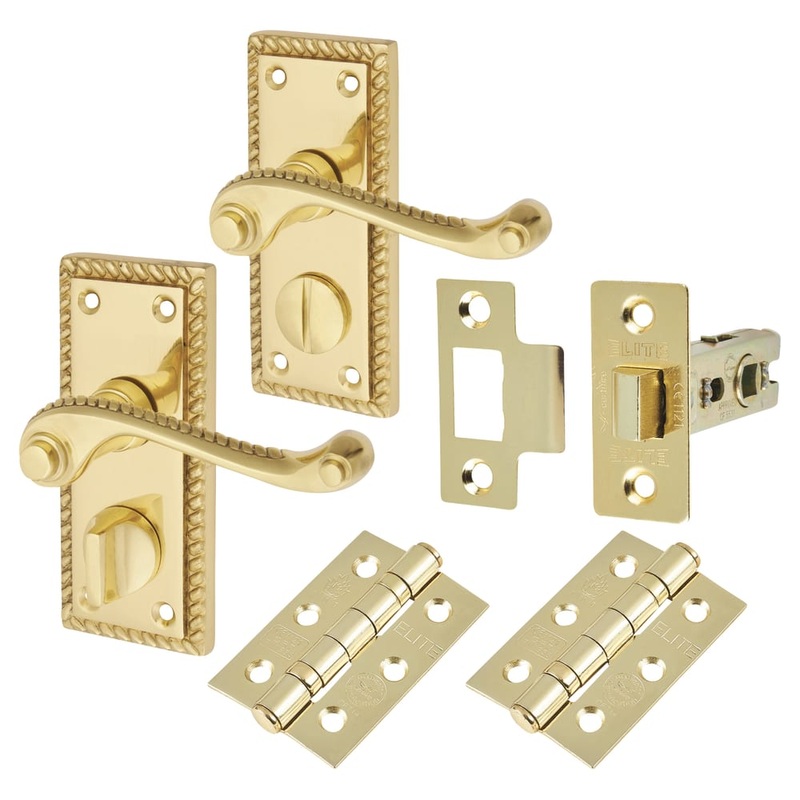 Touchpoint Georgian Privacy Latch Door Handle Kit – Short Plate – Polished Brass