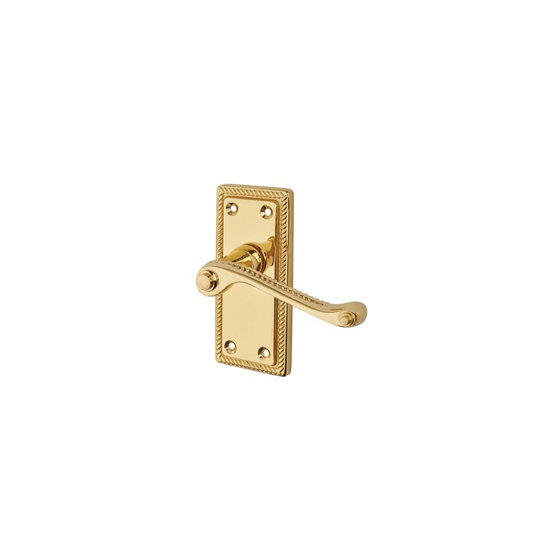 Touchpoint Mia Budget Rope Edge Scroll Latch Door Handle – Short Plate – 105 x 48mm – Polished Brass