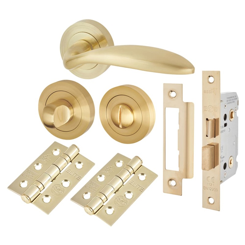 Touchpoint Morgan Bathroom Lock Door Handle on Rose Kit – Satin Brass