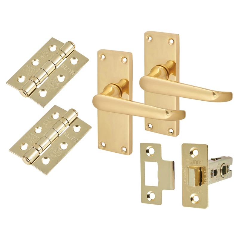 Touchpoint Victorian Latch Door Handle Kit – Short Plate – Polished Brass