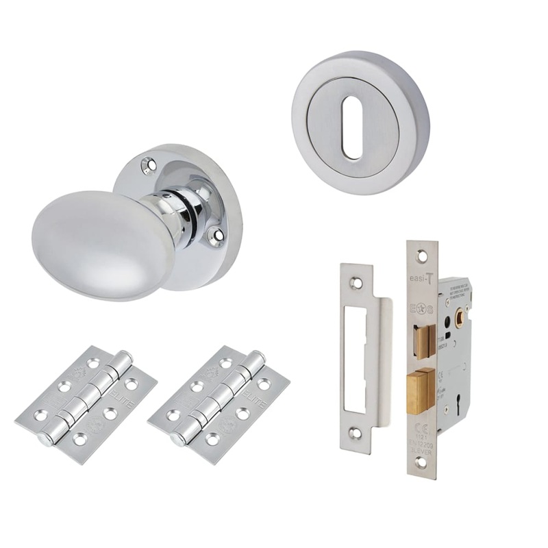 Touchpoint Victorian Oval 3 Lever Sashlock Mortice Door Knob Kit – 61mm Rose – Polished Chrome