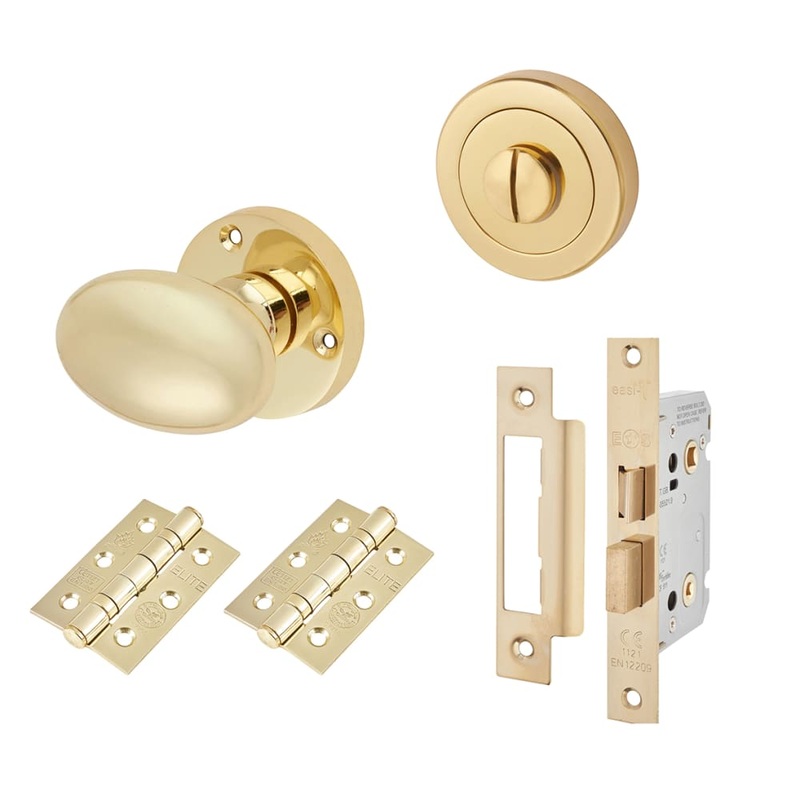 Touchpoint Victorian Oval Bathroom Lock Mortice Door Knob Kit – 61mm Rose Diameter – Polished Brass