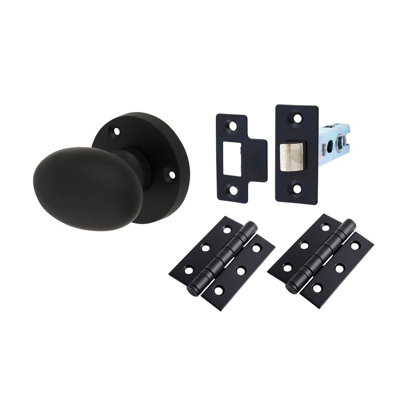 Touchpoint Victorian Oval Mortice Door Knob Kit – 61mm Rose Diameter – Matt Black