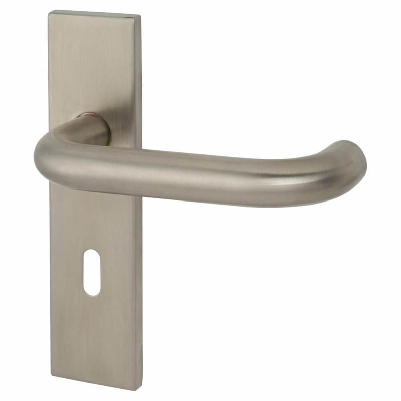 Altro 19mm Return to Door Lock Door Handle – Square Plate – Keyhole – 57mm c/c – Satin Stainless