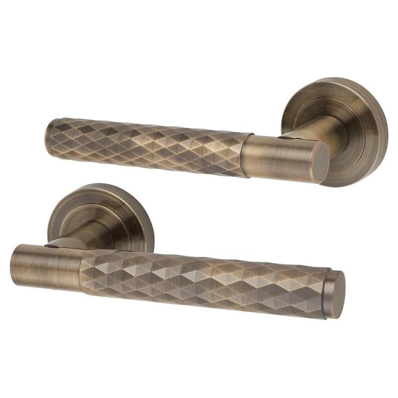 Altro Luna Diamond Door Handle on Rose – Antique Brass