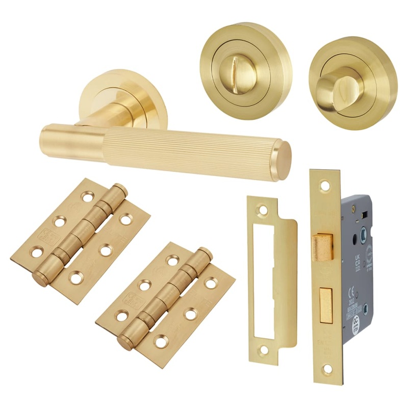 Altro Nova Lines Bathroom Lock Door Handle Kit – Satin Brass