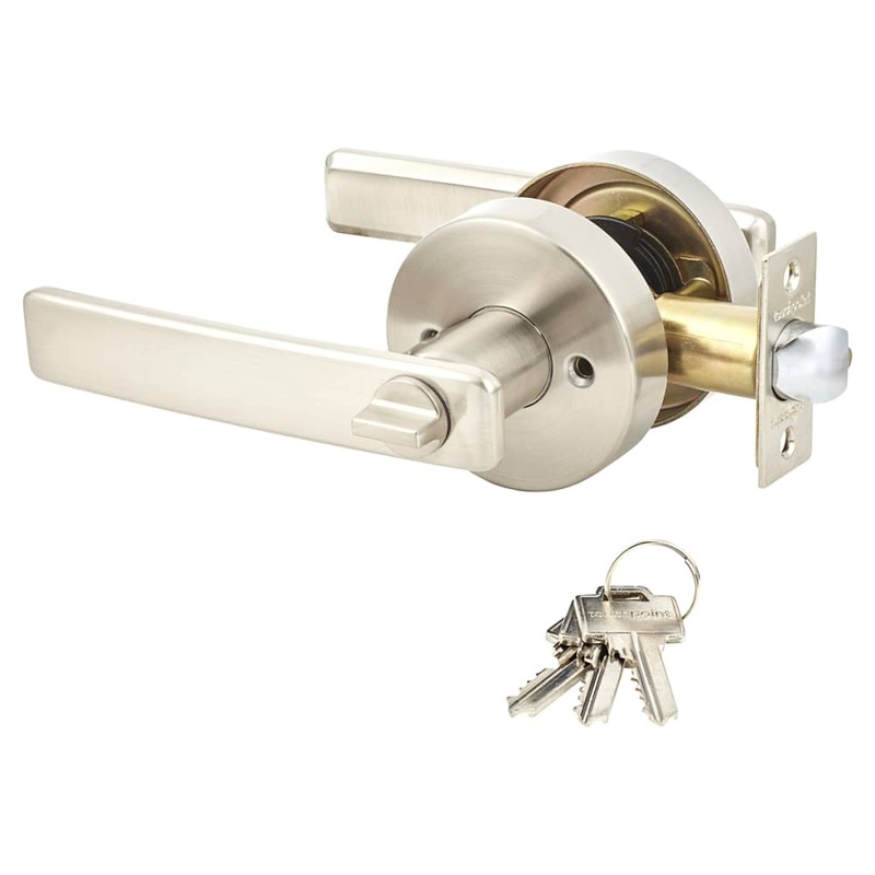 Altro Straight Hotel Door Handle on Rose Set – Entrance – Satin Stainless Steel