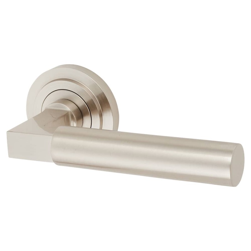 Burlington BUR30 by Frelan Westminster Door Handle on Stepped Rose – Satin Nickel