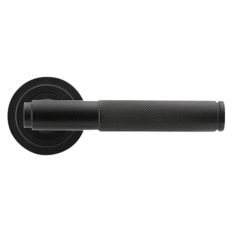 From The Anvil Brompton Knurled Door Handle on Art Deco Rose – Matt Black