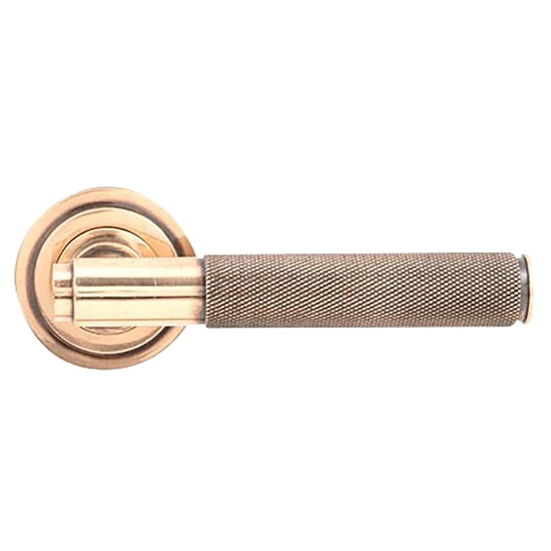 From The Anvil Brompton Knurled Door Handle on Art Deco Rose – Polished Bronze