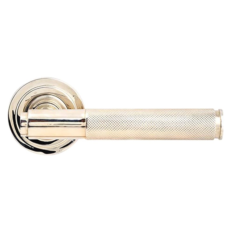 From The Anvil Brompton Knurled Door Handle on Art Deco Rose – Polished Nickel