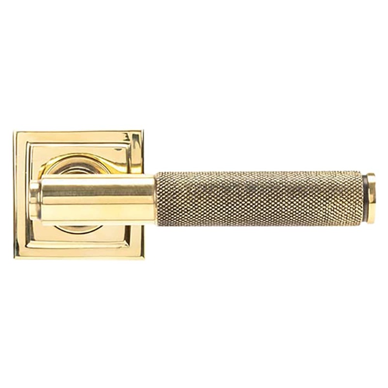 From The Anvil Brompton Knurled Door Handle on Square Rose – Aged Brass