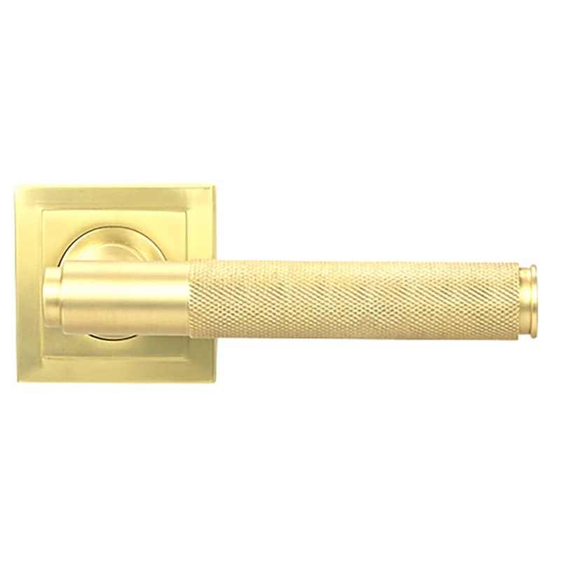 From The Anvil Brompton Knurled Door Handle on Square Rose – Satin Brass