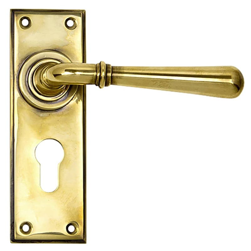 From The Anvil Newbury Lock Door Handle – Euro – 152 x 50mm – Aged Brass