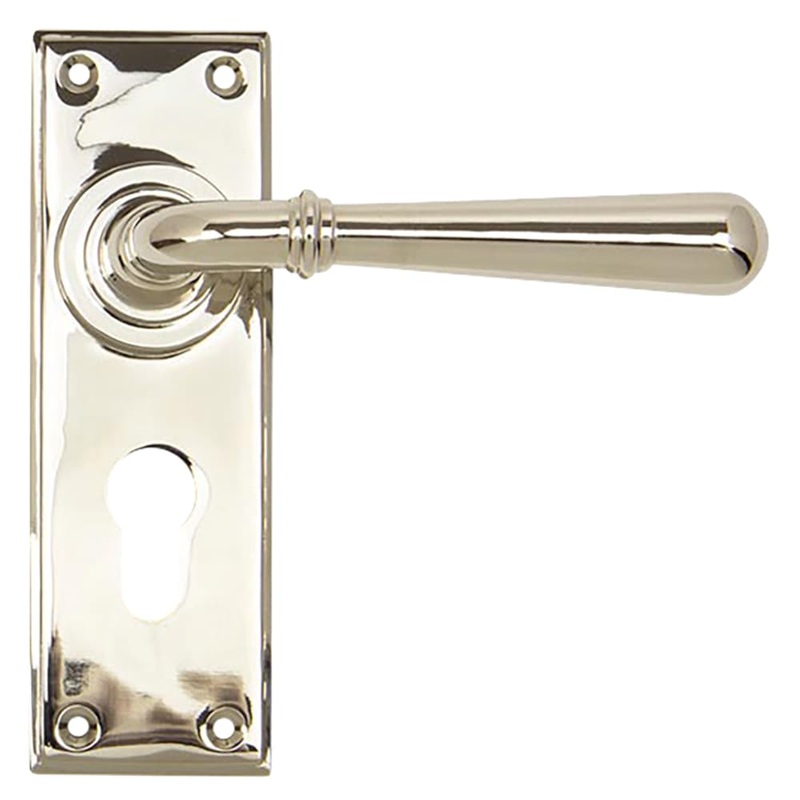 From The Anvil Newbury Lock Door Handle – Euro – 152 x 50mm – Polished Nickel
