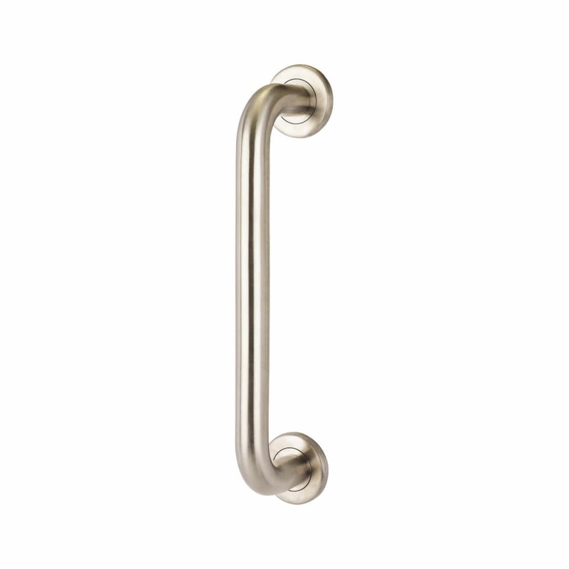 Hampstead 22mm D-Bar Door Pull Handle on Rose – Bolt Fix – 250mm Centres – Satin Stainless Steel