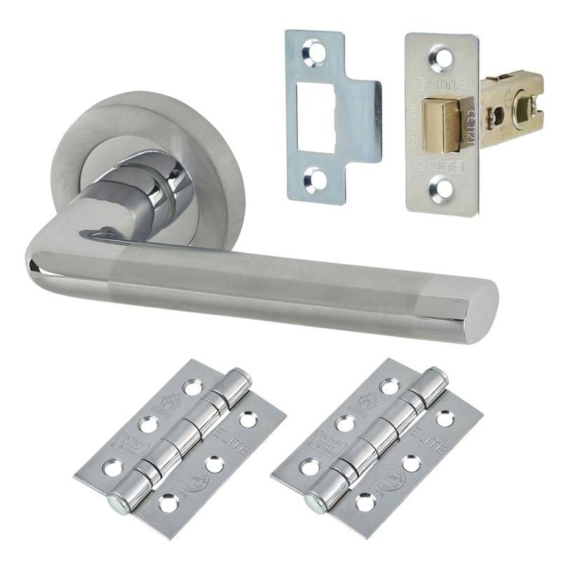 Hampstead Belmonte Latch Door Handle on Rose Kit – Polished/Satin Chrome
