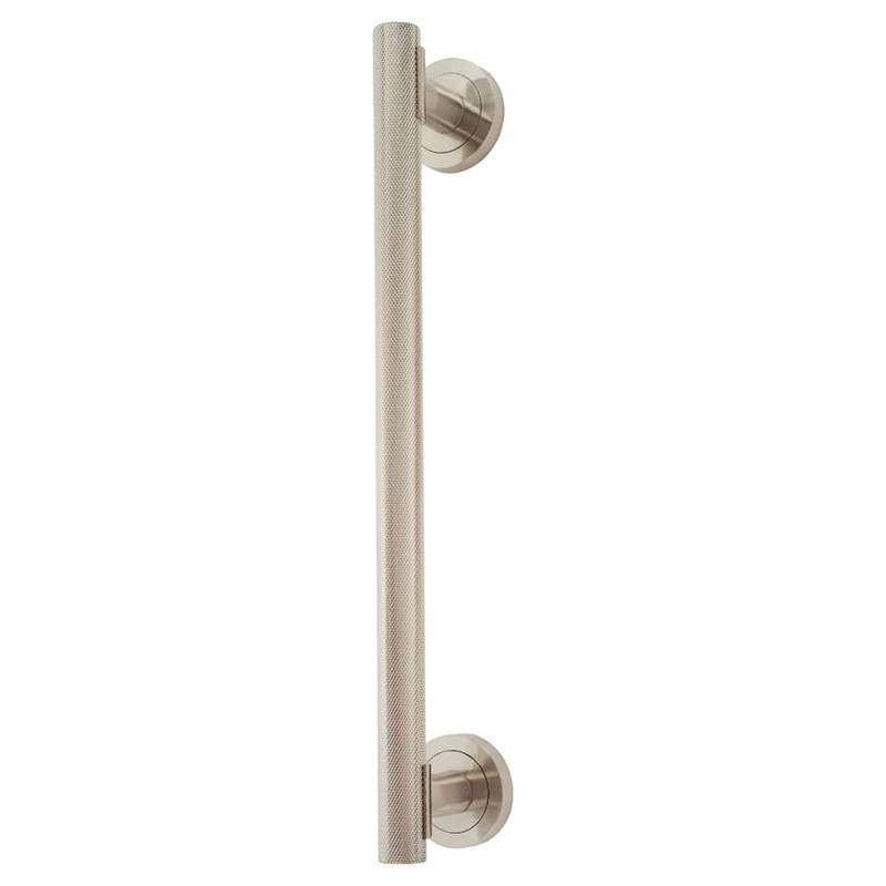 Hampstead Knurled T-Bar Door Pull Handle on Rose – Screw Fix – 300mm Centres – Satin Nickel