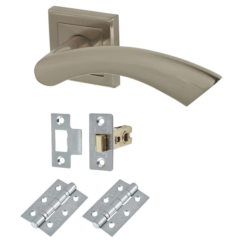 Hampstead Potenza Latch Door Handle on Square Rose Kit – Satin Nickel
