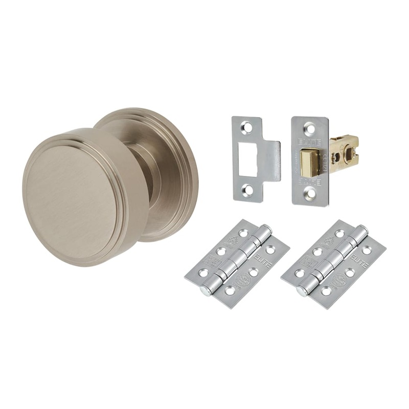 Hampstead Riley Mortice Door Knob Kit  – 62mm Rose Diameter – Satin Nickel